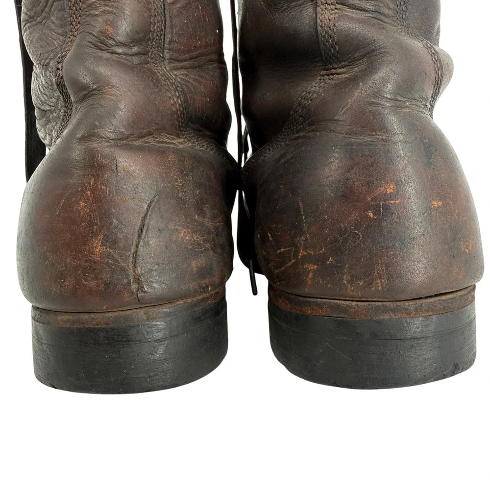 Vintage 60s Brown Leather Paratrooper Jump Boots Size 9 Cap Toe Military Combat